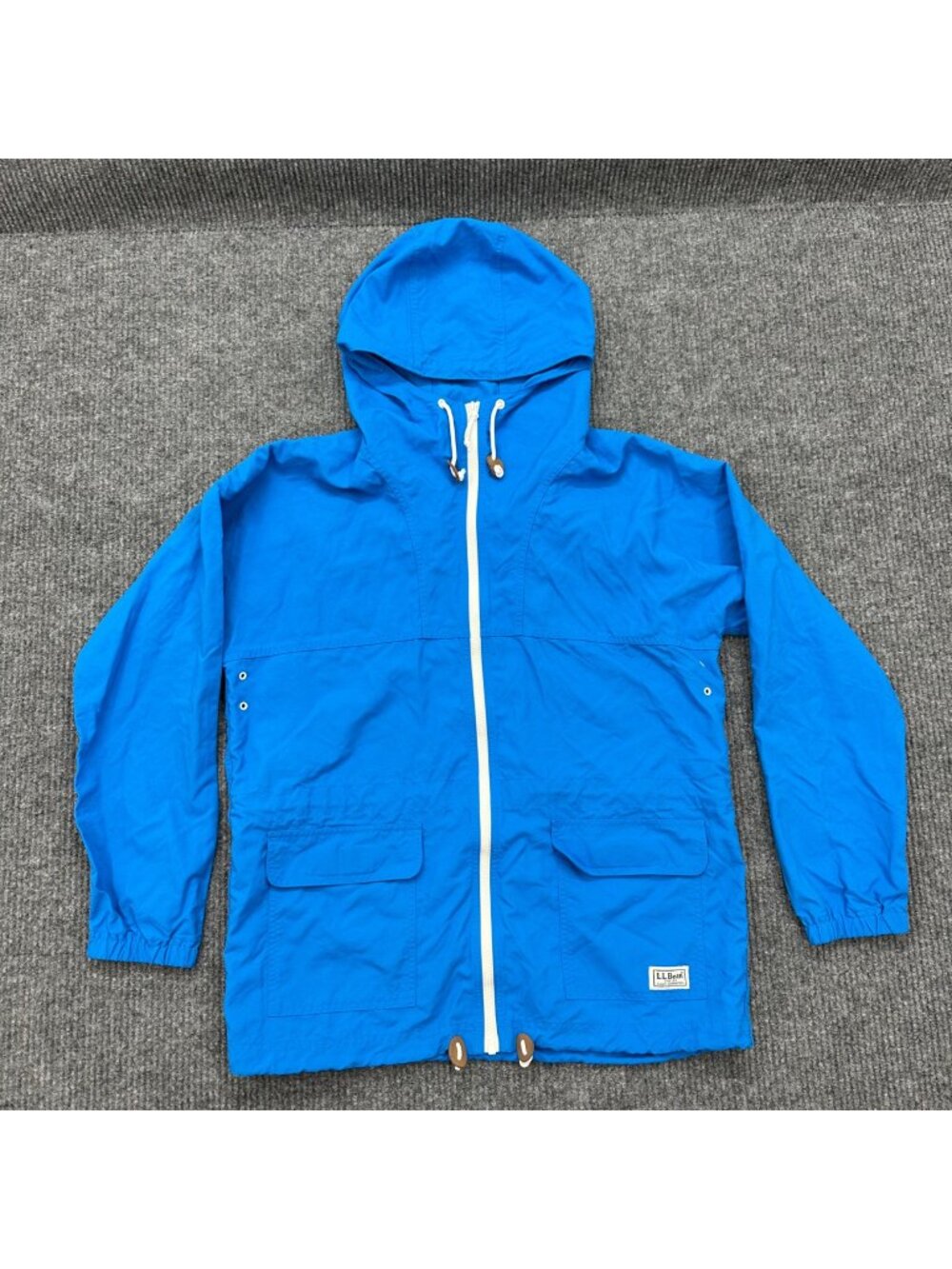 LL Bean 287399 Blue Hooded Windbreaker Jacket Full Zip Nylon Mens Medium Regular